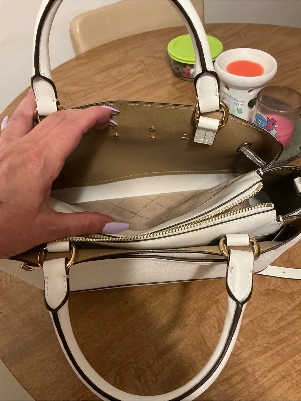 Michael Kors Cream Leather Satchel with Gold Hardware